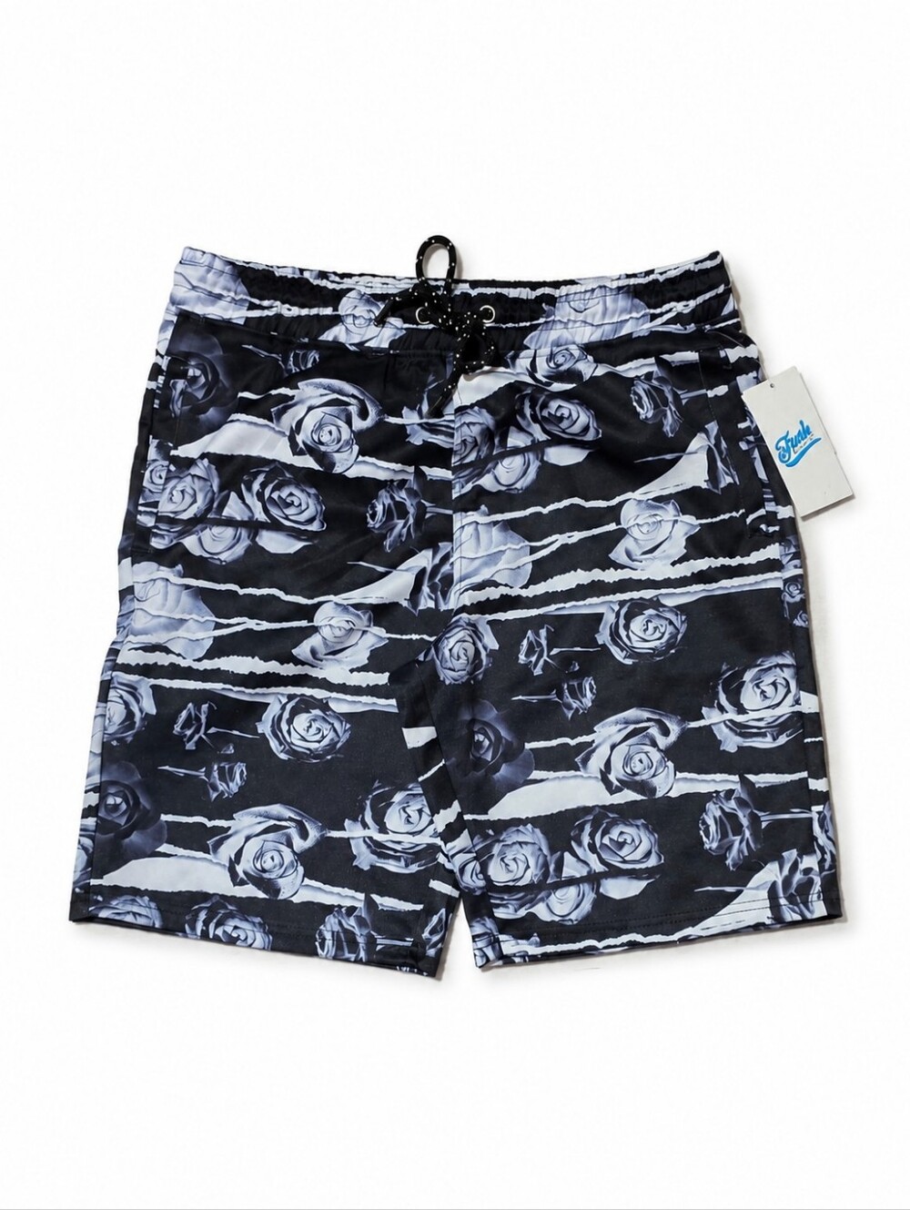 Fresh Prints Of Bel-Air Shorts Mens M Black Rose Print Sweat Drawstring Pockets